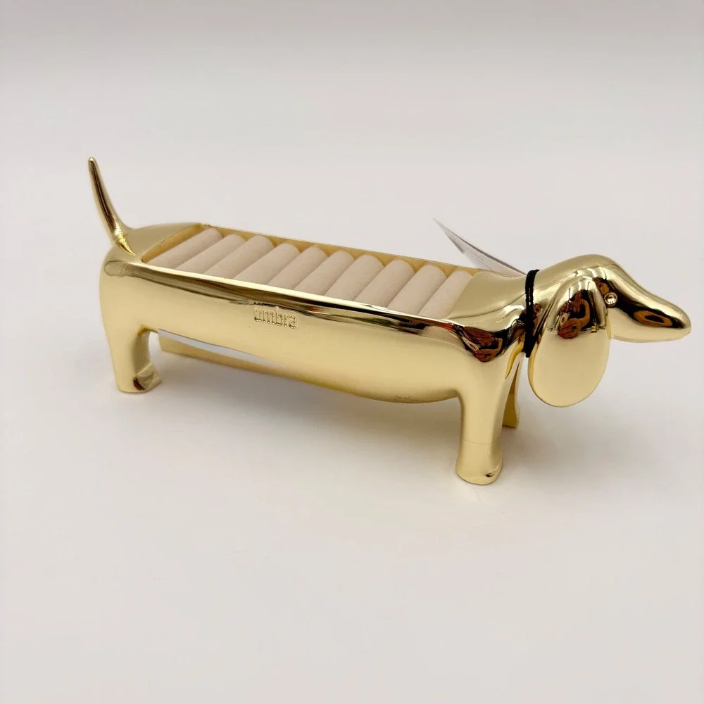 Umbra Dachsie Ring Holder Gold Metal Dachshund Dog Jewelry Organizer Tray NEW